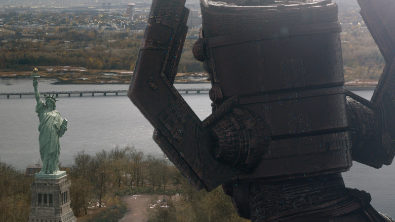 Galactus gazes at the Statue of Liberty in "The Fantastic Four: First Steps" (2025)
