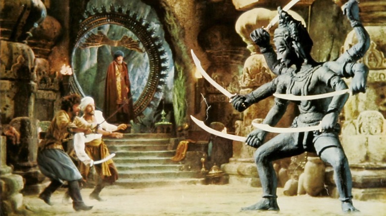 Sinbad and company facing off against an animated Kali statue in "The Golden Voyage of Sinbad"