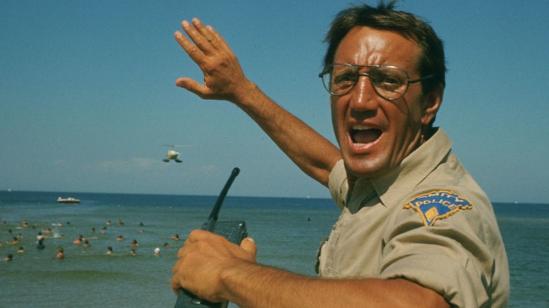 Brody shouting at the beach in Jaws