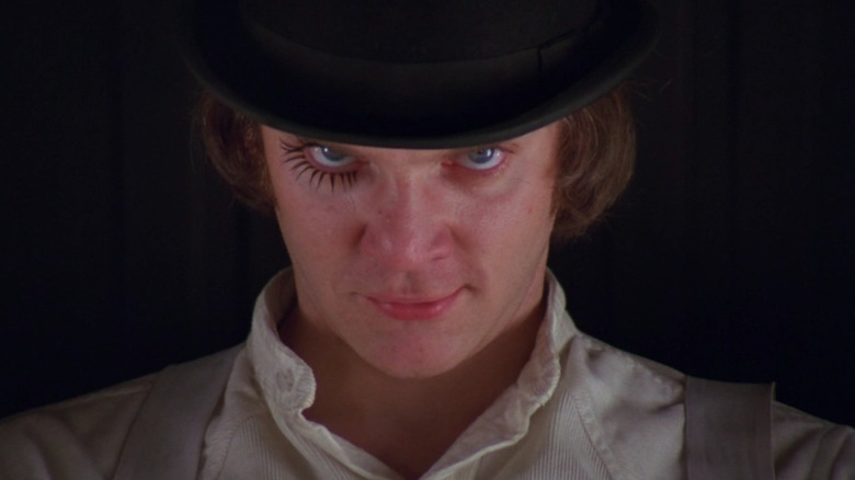 Alex DeLarge staring at the camera in "A Clockwork Orange"