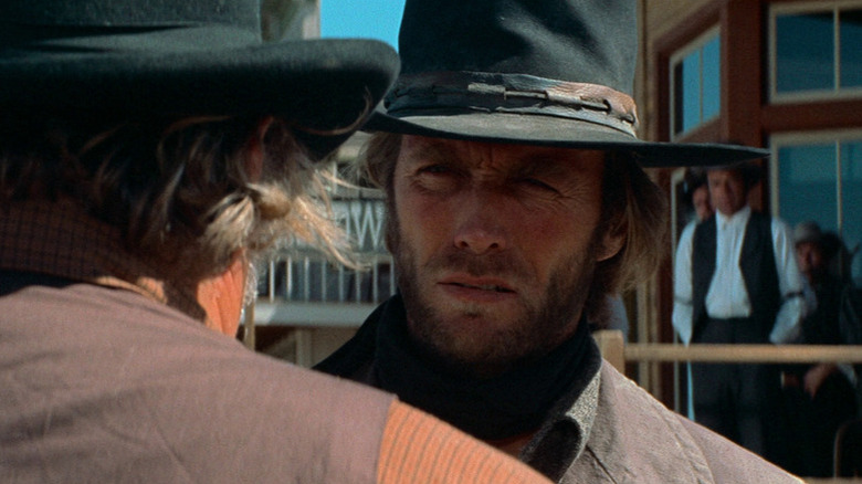 The Stranger staring at someone in "High Plains Drifter"
