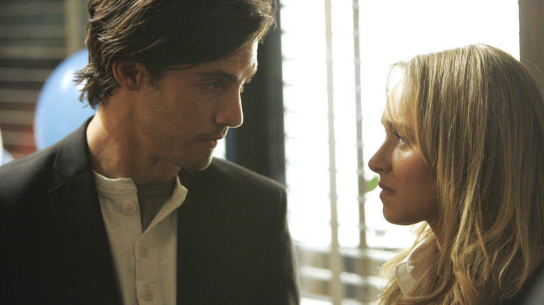 Peter (Milo Ventimiglia) and Claire (Hayden Panettiere) looking intently at each other