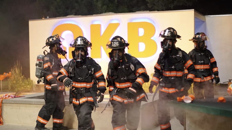 Rob Lowe, Julian Works, Ronen Rubinstein, Brian Michael Smith, and Natacha Karam in 9-1-1 Lone Star