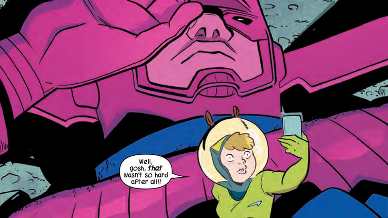 Squirrel Girl takes a selfie with a defeated Galactus in "The Unbeatable Squirrel Girl" #4 (2015)