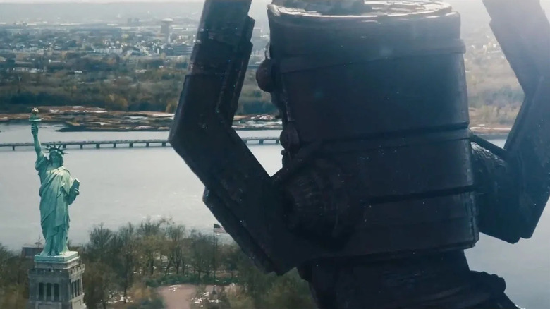 Galactus looks at the Statue of Liberty in "The Fantastic Four: First Steps" (2025)