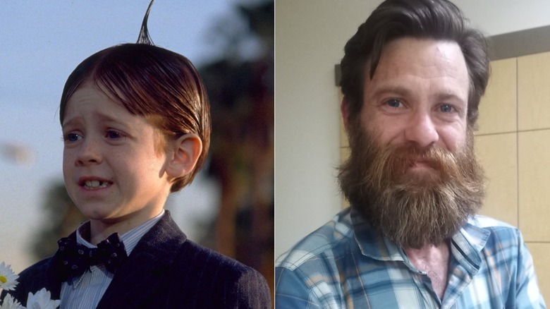 Alfalfa frowning in "The Little Rascals" and Bug Hall smiling.