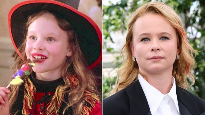 Dani eating candy in "Hocus Pocus" and Thora Birch smiling at the 2025 Cannes Film Festival.