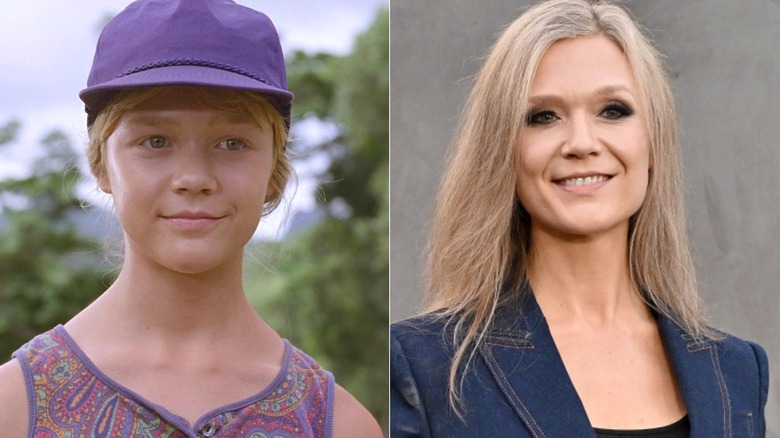 Lex smiling in "Jurassic Park" and Ariana Richards smiling at a premiere for "Jurassic World Dominion" in Hollywood in 2022.