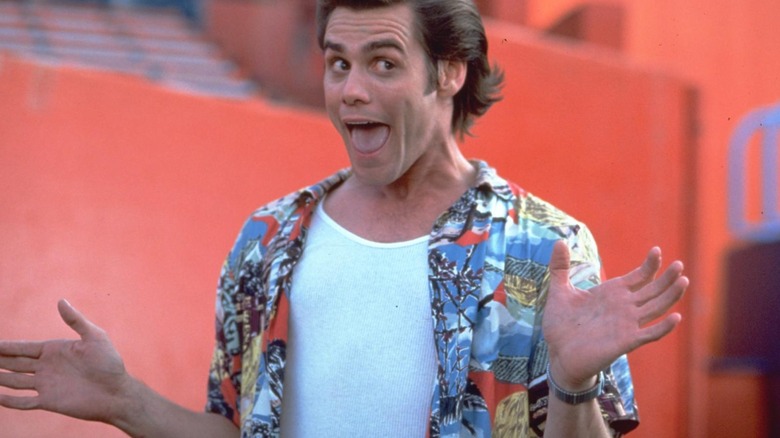 Ace Ventura in Hawaiian shirt with his mouth hanging open.