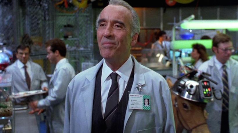 Christopher Lee smiling in Gremlins 2
