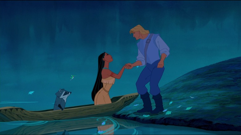 John Smith helps Pocahontas from her canoe in "Pocahontas" (1995)