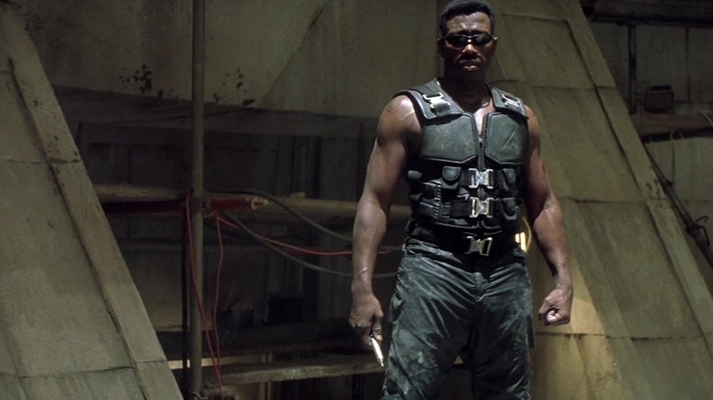 Blade wields a syringe in the final battle of "Blade" (1998)