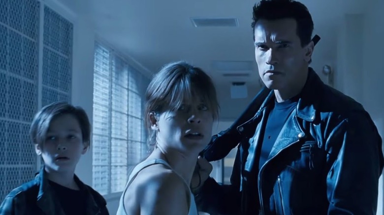 The Terminator protects Sarah and John Connor in "Terminator 2: Judgment Day" (1991)