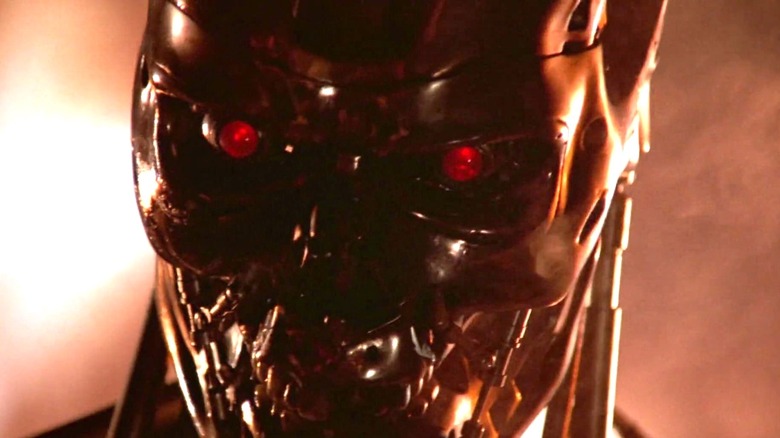 A close-up of the T-800's skull from The Terminator