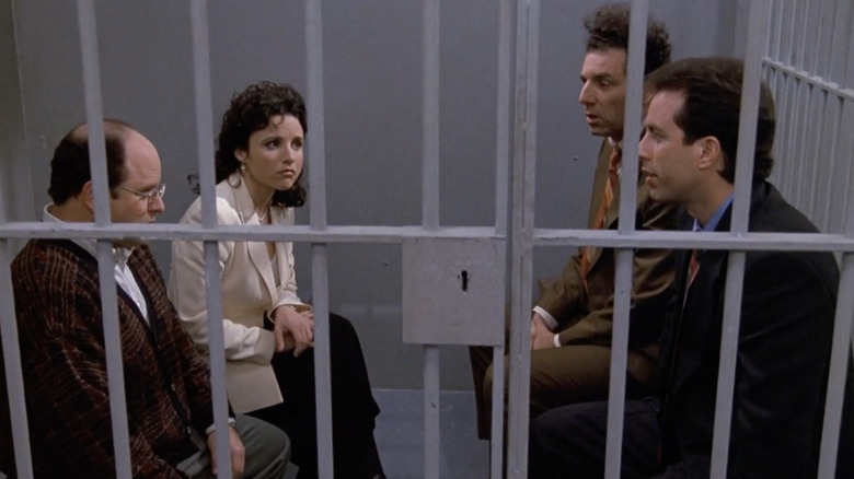 Jerry, Elaine, George, and Kramer in jail