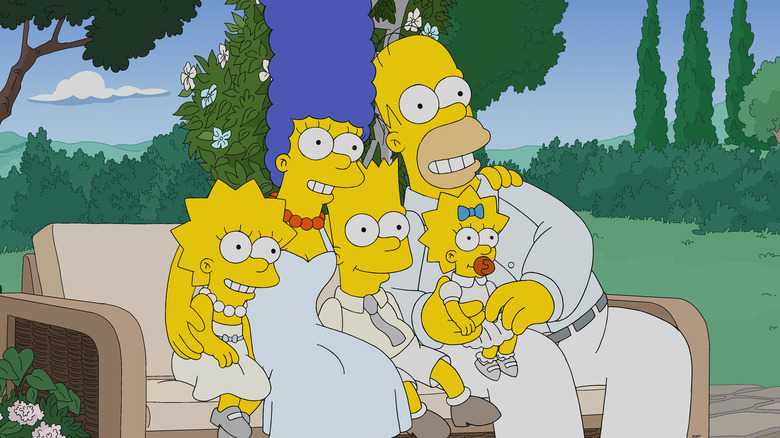 The Simpsons smiling politely matching outfits