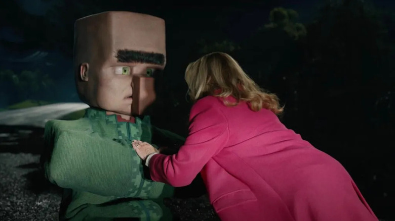 Marlene looking at Nitwit in A Minecraft Movie