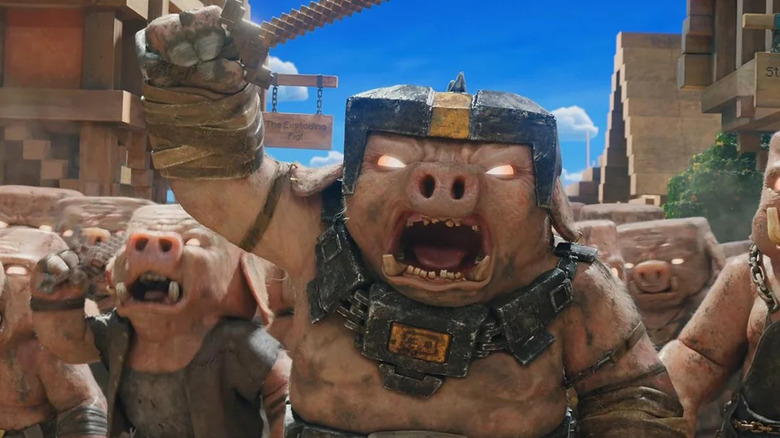 Piglin army carrying swords in A Minecraft Movie