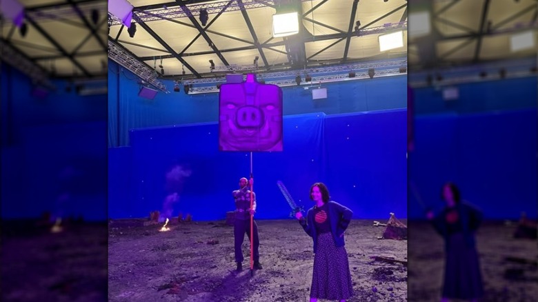 Emma Myers on the set of A Minecraft Movie
