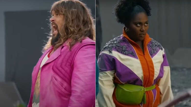 Jason Momoa and Danielle Brooks on the set of A Minecraft Movie