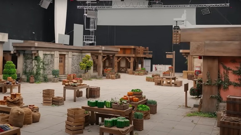 A town set on a soundstage for A Minecraft Movie