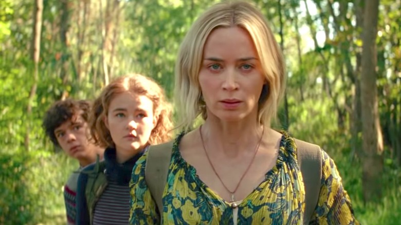 Emily Blunt, Noah Jupe, and Millicent Simmonds in A Quiet Place Part II