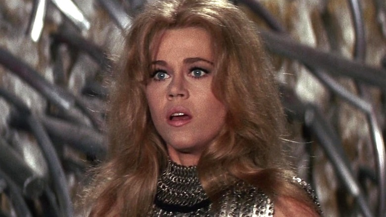 Jane Fonda looking shocked in Barbarella 