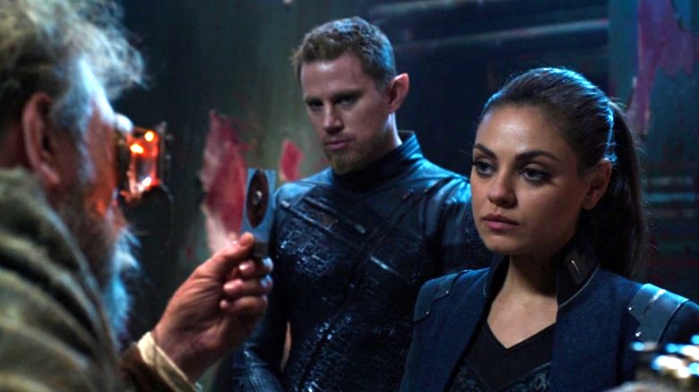 Jupiter Jones is unimpressed as Caine Wise watches in Jupiter Ascending (2015)