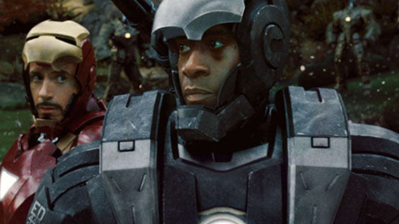 Tony Stark and Rhodey in Iron Man and War Machine suits