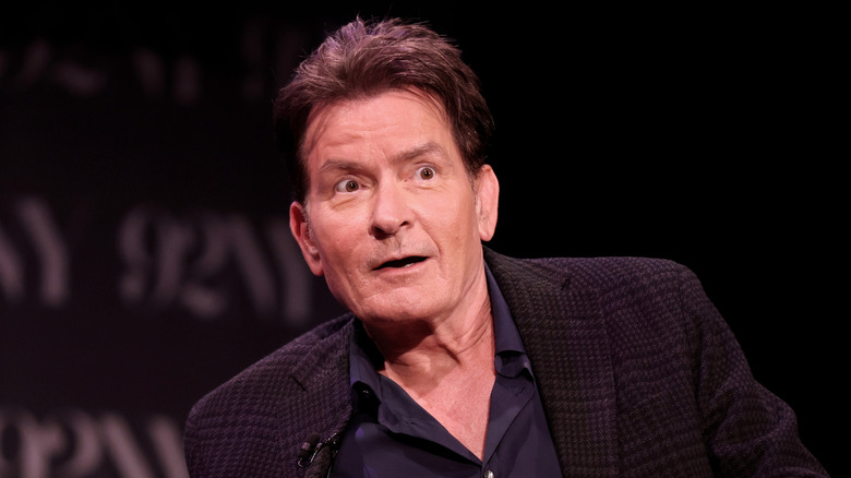 Charlie Sheen talking at an event