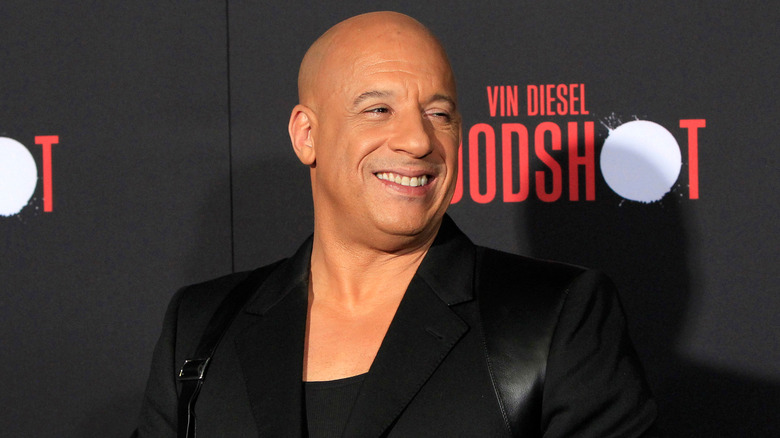 Vin Diesel smiling at a Bloodshot photo opp