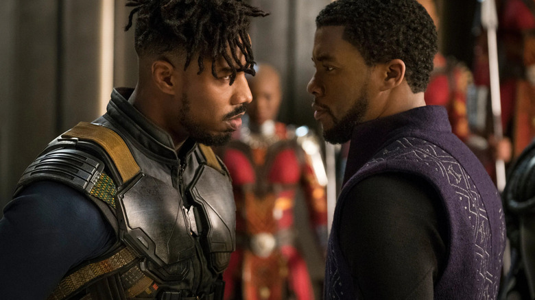 T'Challa and Killmonger staring at each other in Black Panther