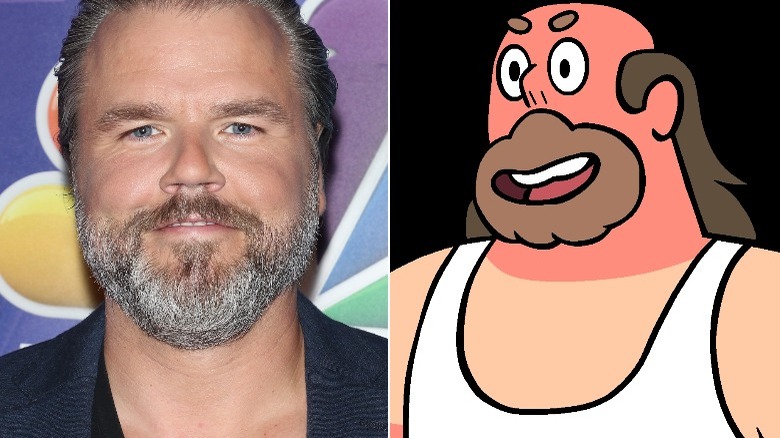 Tyler Labine next to cartoon Greg