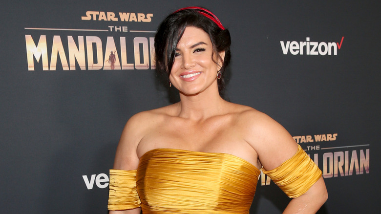 Gina Carano posing at the premiere of "The Mandalorian" (2019)