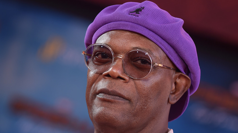 Samuel L. Jackson in purple hat 
