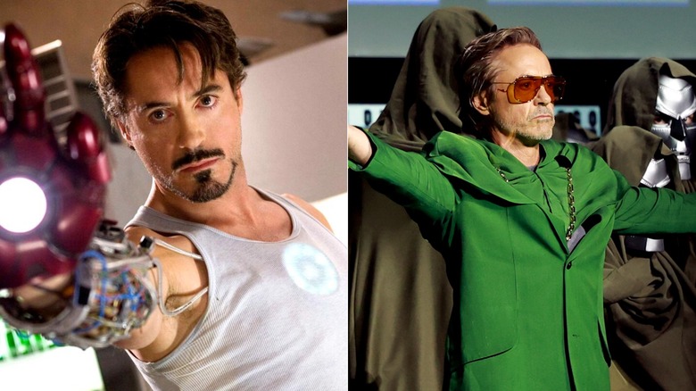 Tony Stark beside Robert Downey Jr.