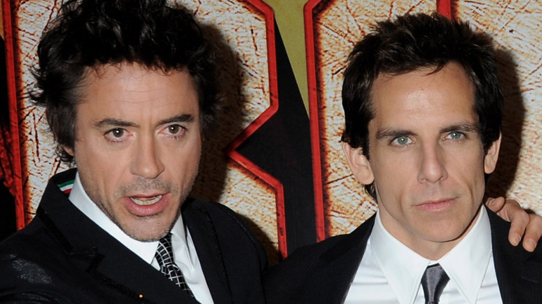 Robert Downey Jr. and Ben Stiller at Tropic Thunder premiere