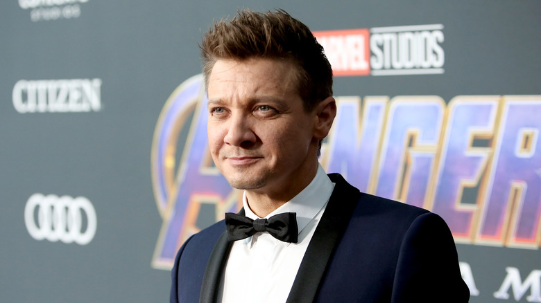 Jeremy Renner in a suit and bow tie at the premiere of "Avengers: Endgame"