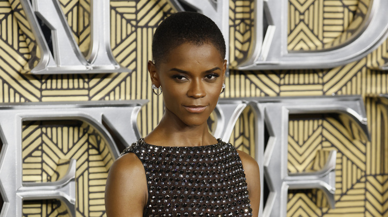 Letitia Wright in beaded dress at the premiere of "Black Panther: Wakanda Forever"