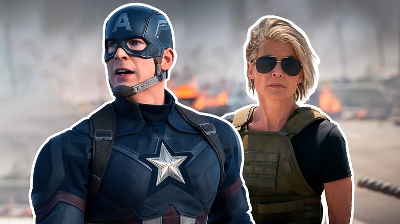 Captain America and Sarah Connor standing