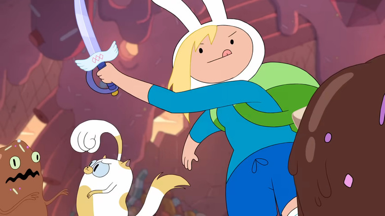 Fionna and Cake fighting monsters