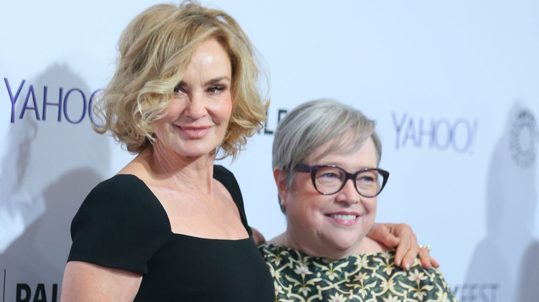 Kathy Bates and Jessica Lange smiling on red carpet