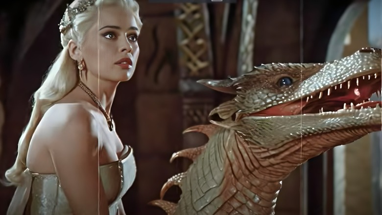 Daenerys Targaryen riding a dragon