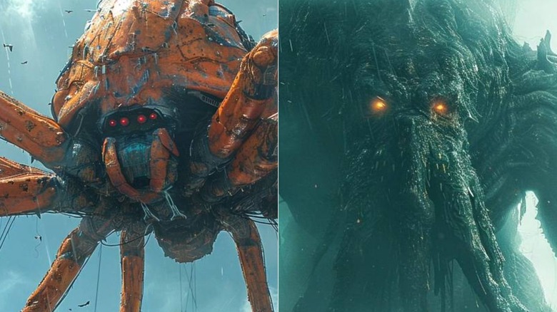 Mechanical spider with sea monster