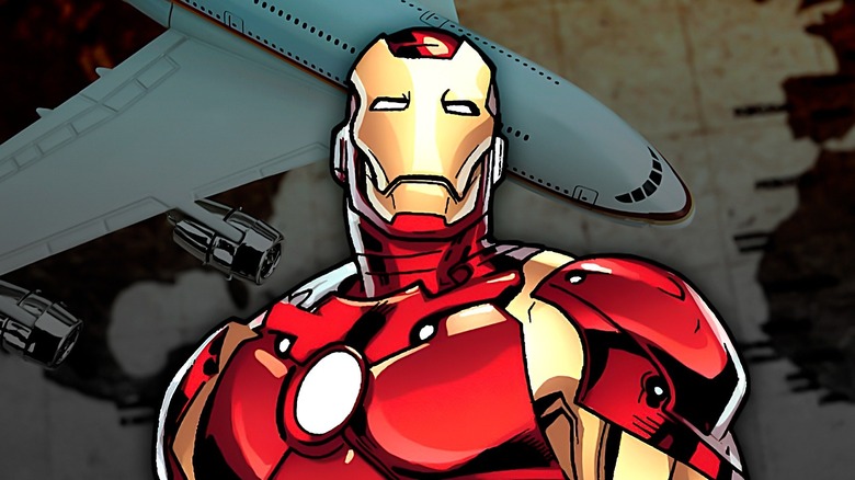 Iron Man foreground airplane background