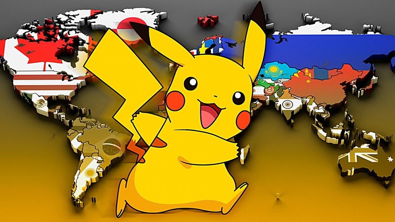 Pkachu running across globe map