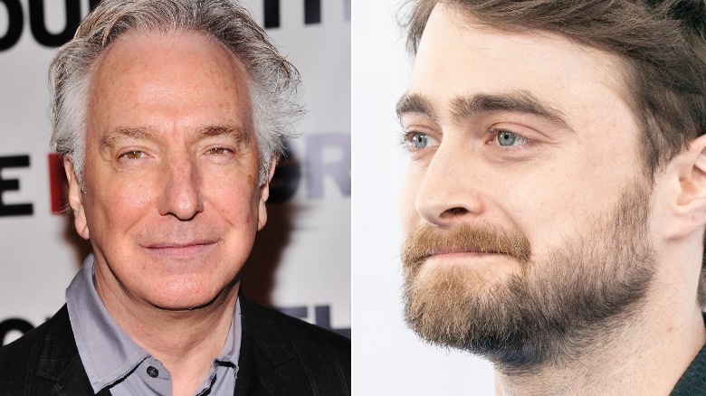 Alan Rickman and Daniel Radcliffe smiling