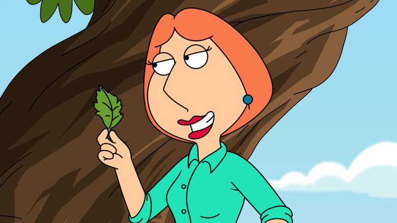 Lois Griffin holding a green leaf