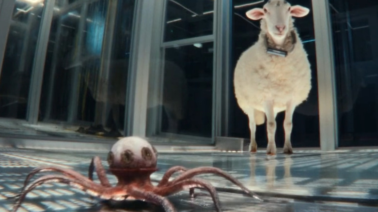 "Alien: Earth" eyeball monster next to sheep