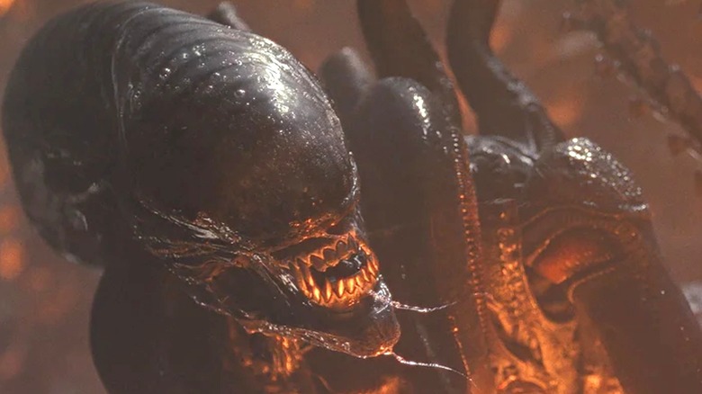 A xenomorph snarling